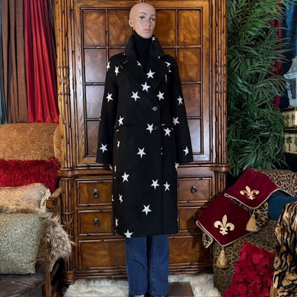 NWOT Avec Les Filles Black White Star Long Coat - Picture 7 of 13